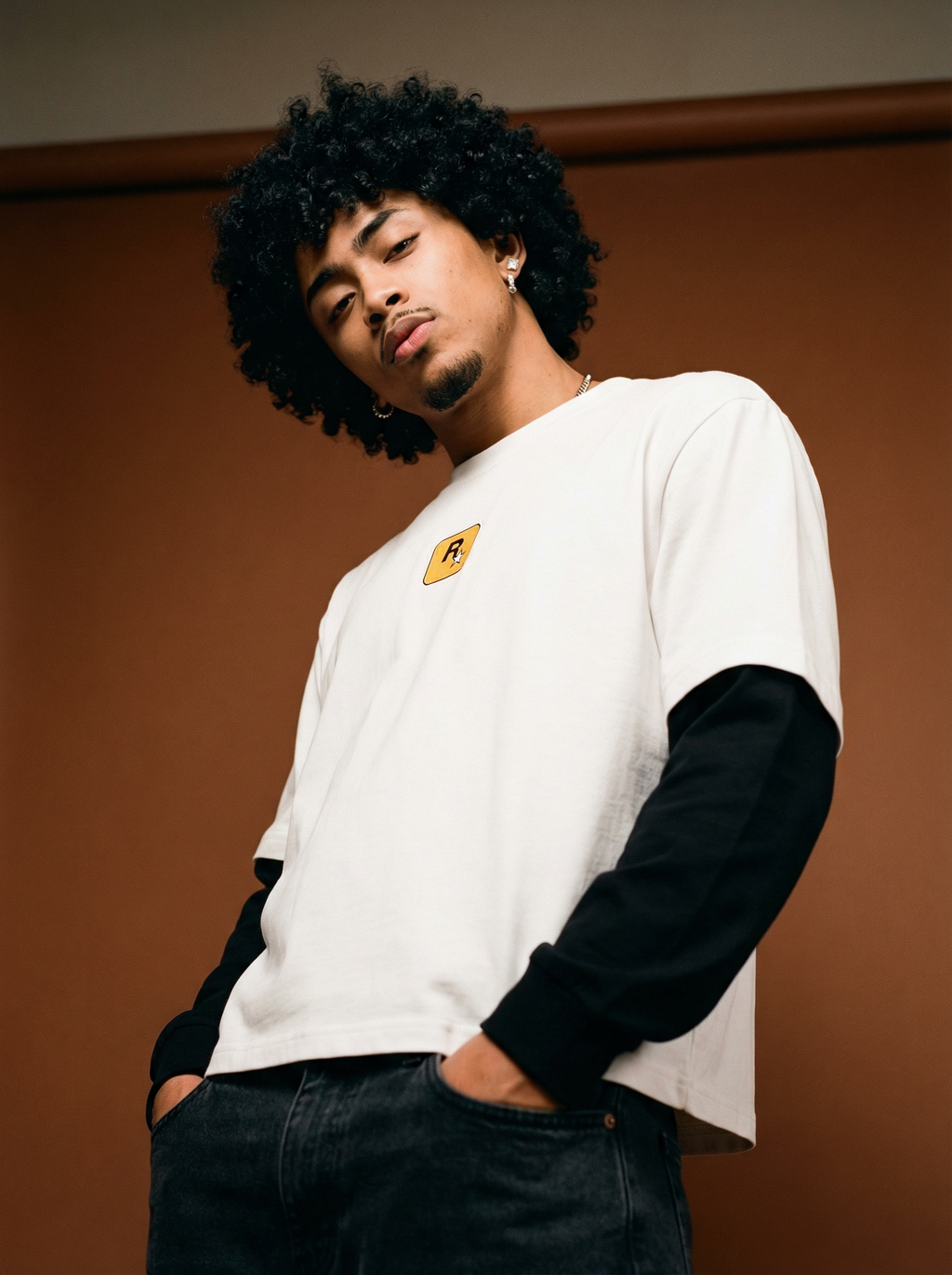 Rockstar GTA San Andreas Layered Contrast Sleeve Cotton T-Shirt