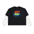 Art Attack Layered Contrast Sleeve Cotton T-Shirt