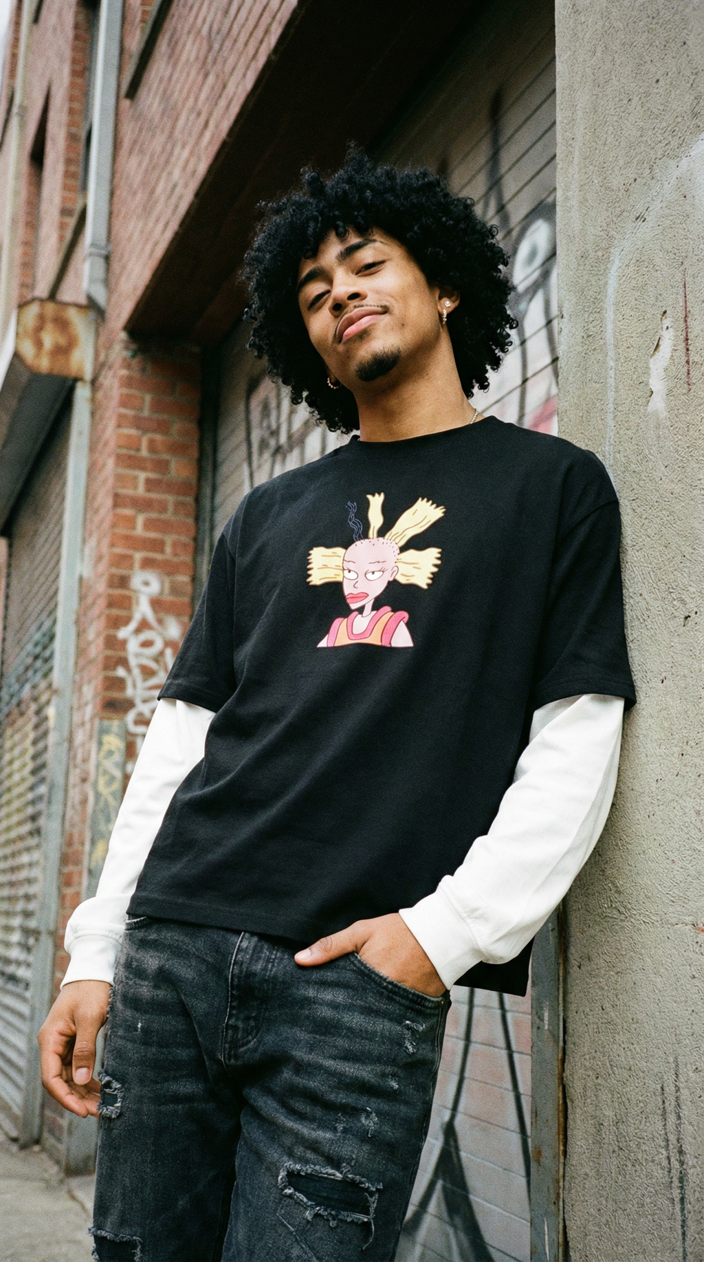 Cynthia Rugrats Layered Contrast Sleeve Cotton T-Shirt