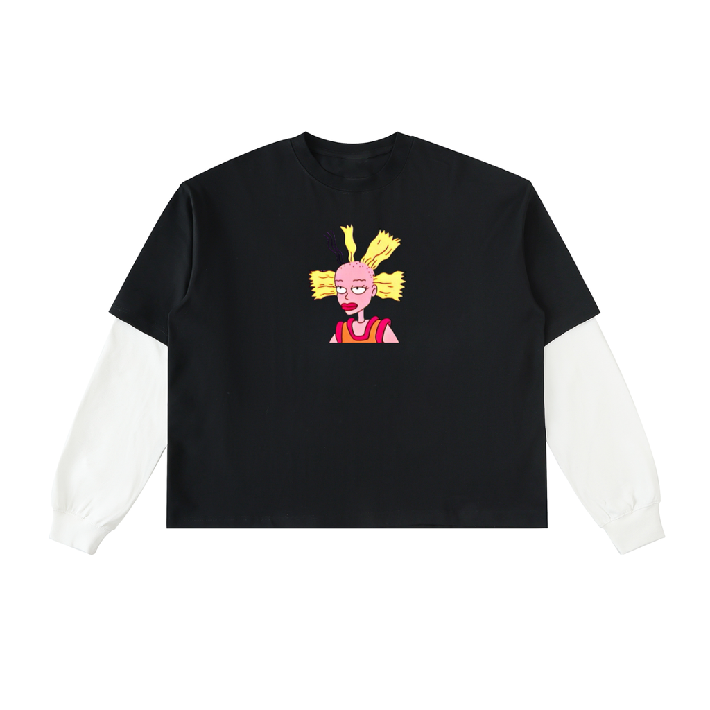 Cynthia Rugrats Layered Contrast Sleeve Cotton T-Shirt