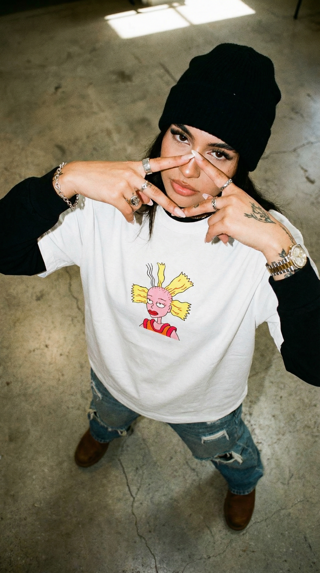 Cynthia Rugrats Layered Contrast Sleeve Cotton T-Shirt